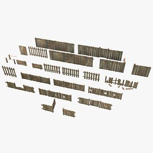 Wooden fences modular collection 3D