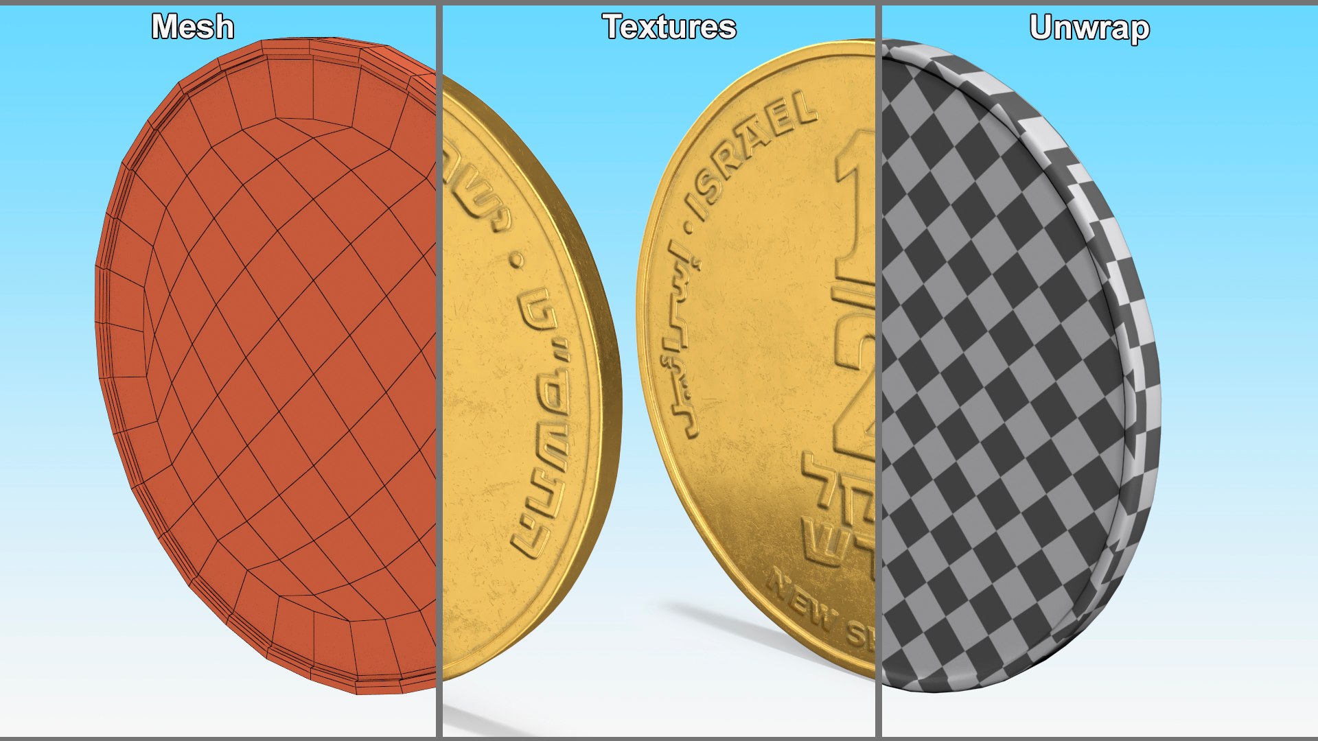 3D Model Half New Sheqel Coin - TurboSquid 2192789