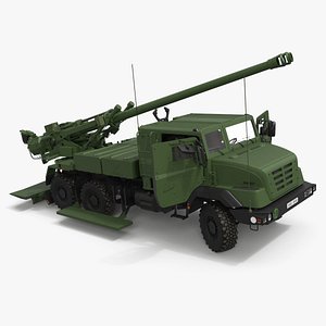 CAESAR Mobile Howitzer System On Wheeled Chassis Green Rigged for Maya 3D