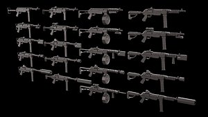 Stylized Low Poly MP40-20 Variations Game Ready 3D