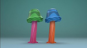 Cartoon tree small size mushroom Jungle
