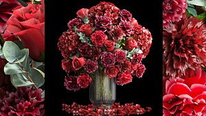 Solemn bouquet of red flowers vase hydrangea peony 330 3D model