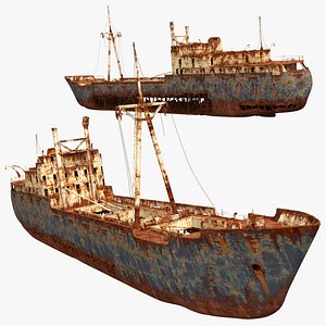 Rusted Cargo Shipwreck Vessel Old Rust Blue 3D