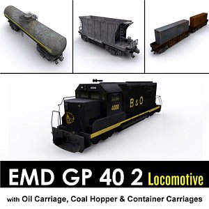 EMD GP40 with Cargo Carriages 3D