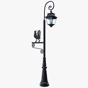 Black Vintage Decorative Street Lamp Post with Rooster Sign Low Poly PBR Game Ready 3D model