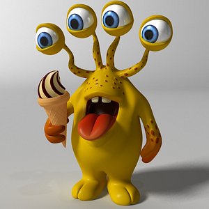 cute yellow monster rigged 3D