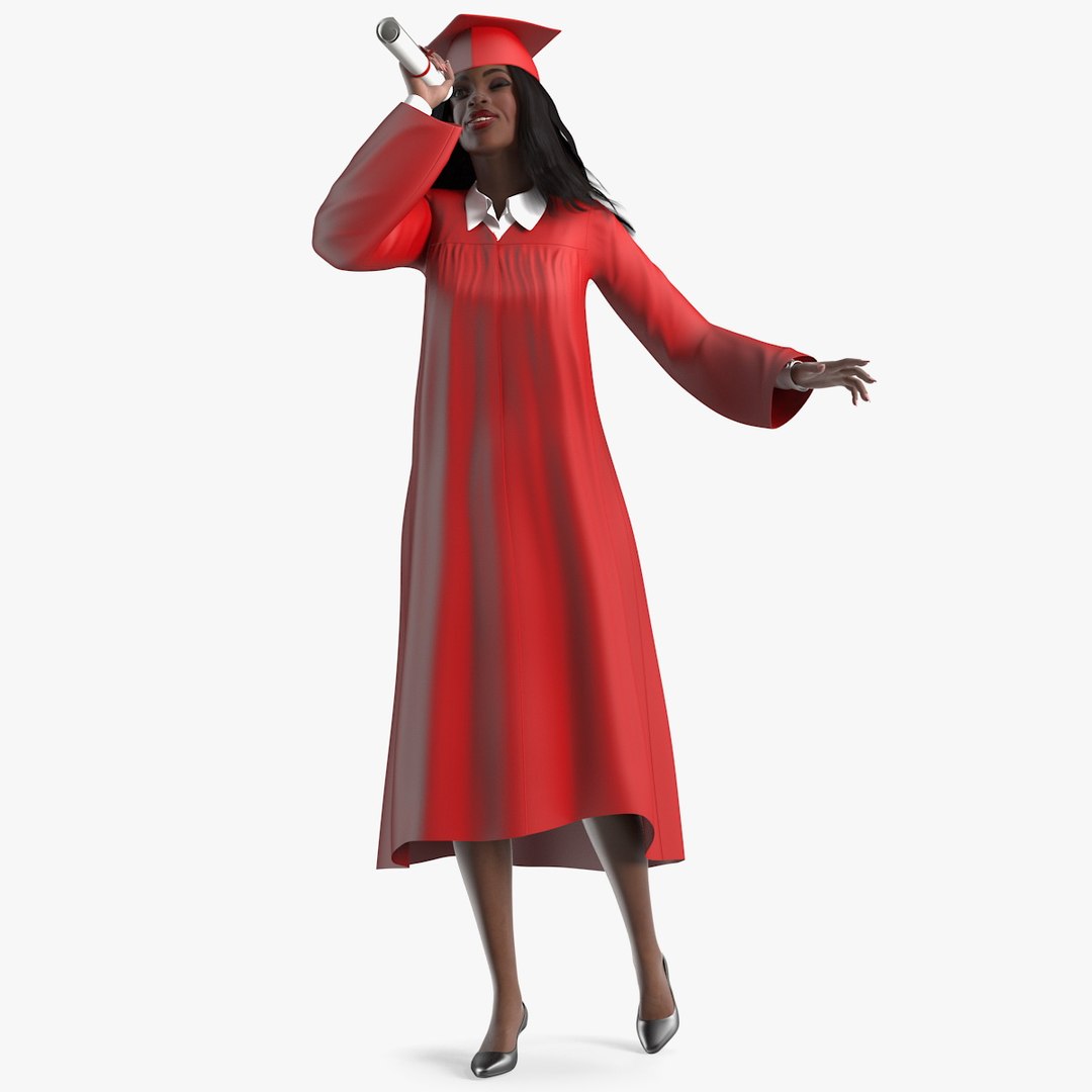 Dark Skin Graduation Gown Woman 3D model preview