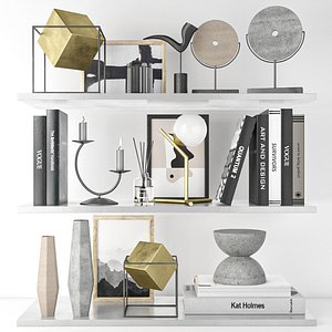 decorative set on shelves 5 3D model