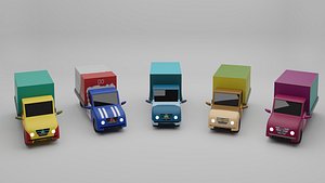 3D Stylized low poly truck pack