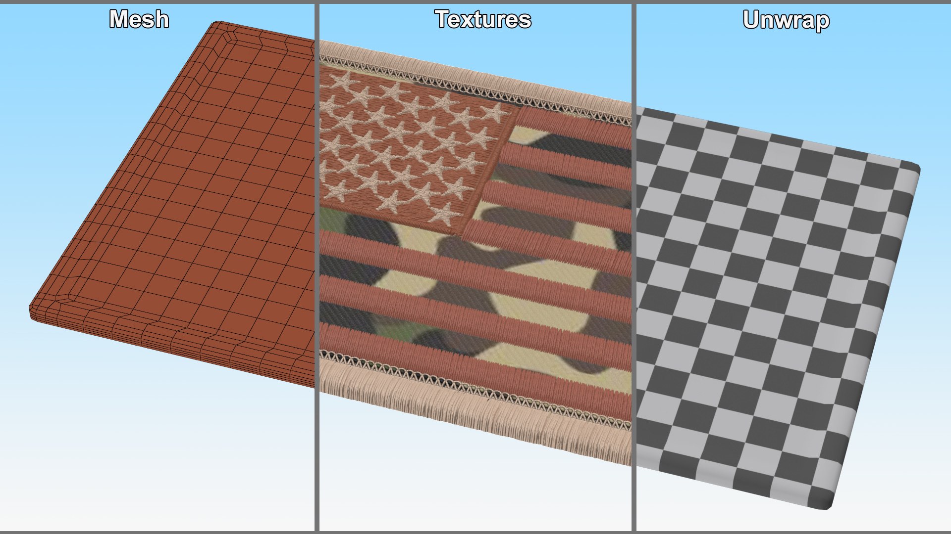 3D USA Desert Flag Patch https://p.turbosquid.com/ts-thumb/YE/fQSFrt/Zo/usadesertflagpatchc4dmodel006/jpg/1709986659/1920x1080/fit_q87/95027f9c43075c18e1817d044a63e5e19a7854b5/usadesertflagpatchc4dmodel006.jpg