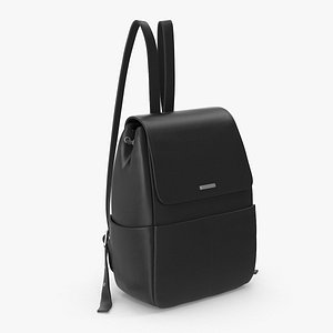 3D Black Leather Backpack model