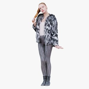 Woman in Fluffy Black and White Jacket Leggins and Boots Posing Cute Remastered 3D model
