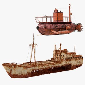 3D model Old Rusty Vessels Collection
