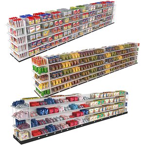 3D grocery store 3 shelves model