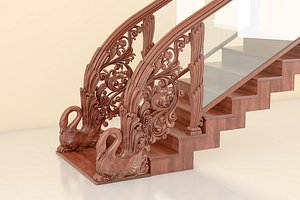 3D model classic wooden stairs