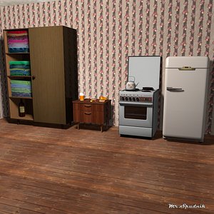 Furniture, stove, refrigerator