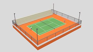 3D cartoon tennis court scene