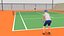 3D cartoon tennis court scene