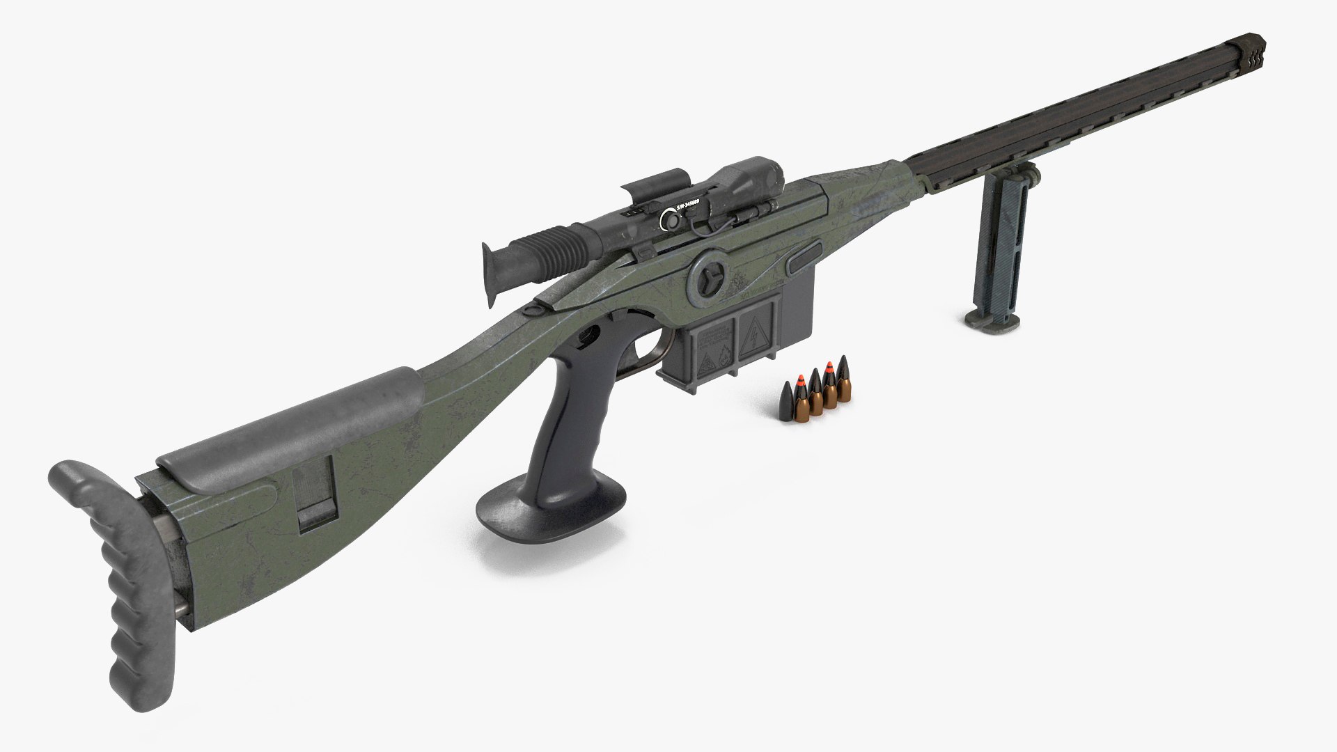 Futuristic Sniper Rifle with Bullets 3D model preview