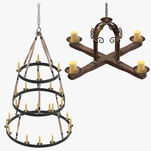 3d model of medieval candle chandeliers