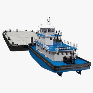 3D Push Boat Ship with Pontoon Barge model
