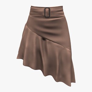 3D Asymmetric Brown Ruffled Bottom Mini Skirt