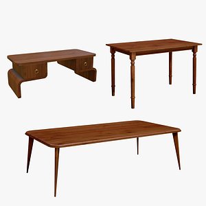 Wooden Coffee Table With Dining Tables 3D model