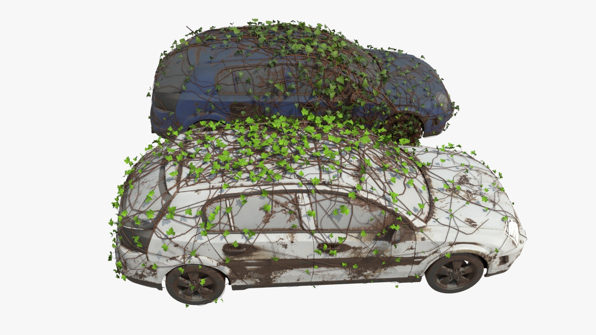 3D 4K Realistic Low Poly Abandoned Car With Ivy - TurboSquid 2144448