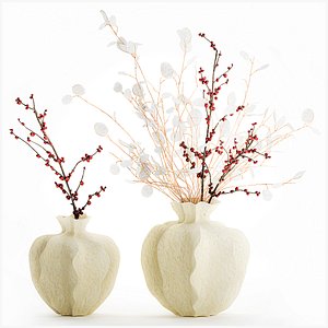 Bouquet dried flowers holly lunaria branches vase decor 666 3D model