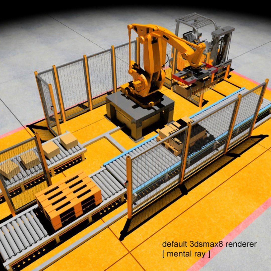 3d model palletizing cell scene robot