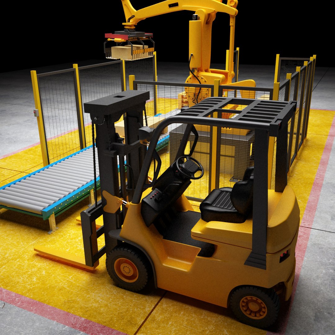 3d model palletizing cell scene robot