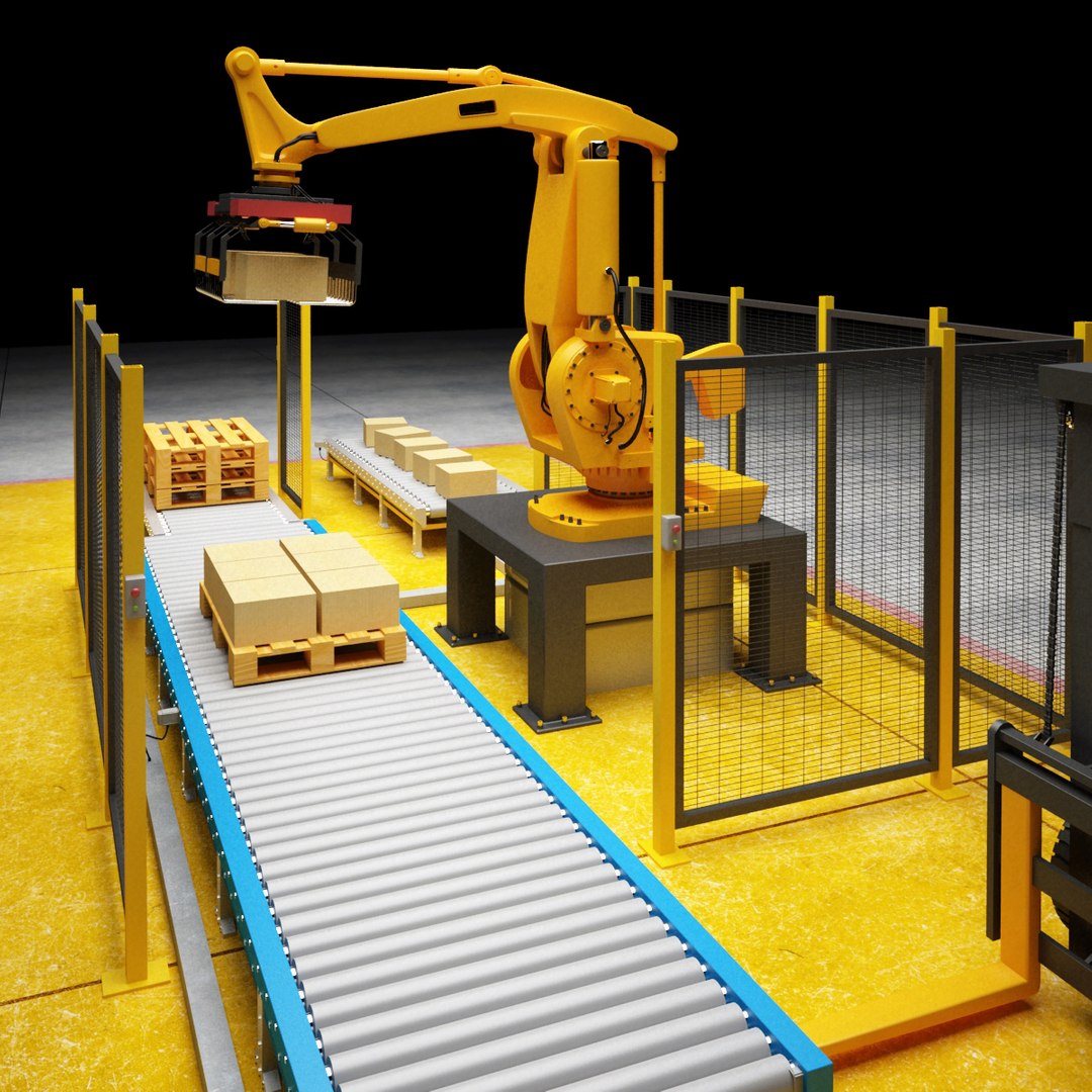 3d model palletizing cell scene robot