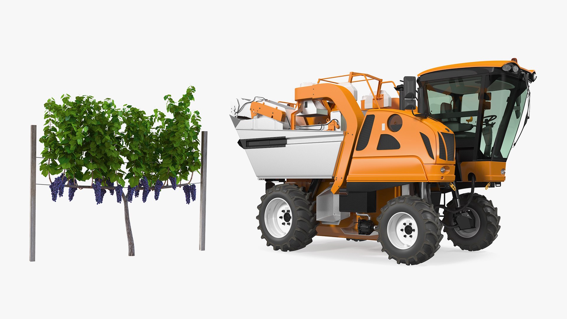 Grape Harvester with Vineyard Collection 3D model preview