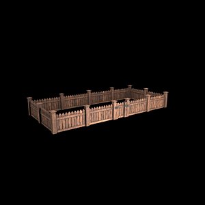 3D Wooden fence Low-poly 3D model model