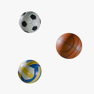 3D Professional Sports Balls Bundle - Soccer, Basketball and Volleyball