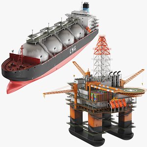 Detailed Oil Platform And Ship