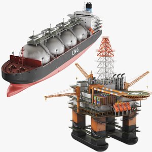 Detailed Oil Platform And Ship