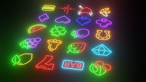 3D neon casino symbols model