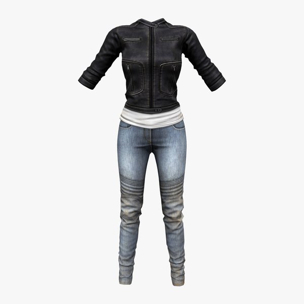 Jeans and Leather Jacket Outfit 3D model