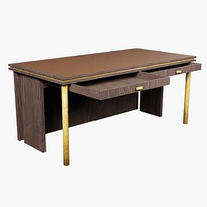 Desk with drawers in dark wood and gold low-poly 3D model