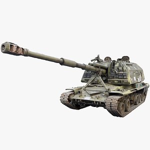 3D Destroyed 2S19 Msta 152 mm self-propelled howitzer M1990 Farm