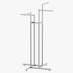 Clothing 4 Way Rack 03 Metal Black and White 3D model