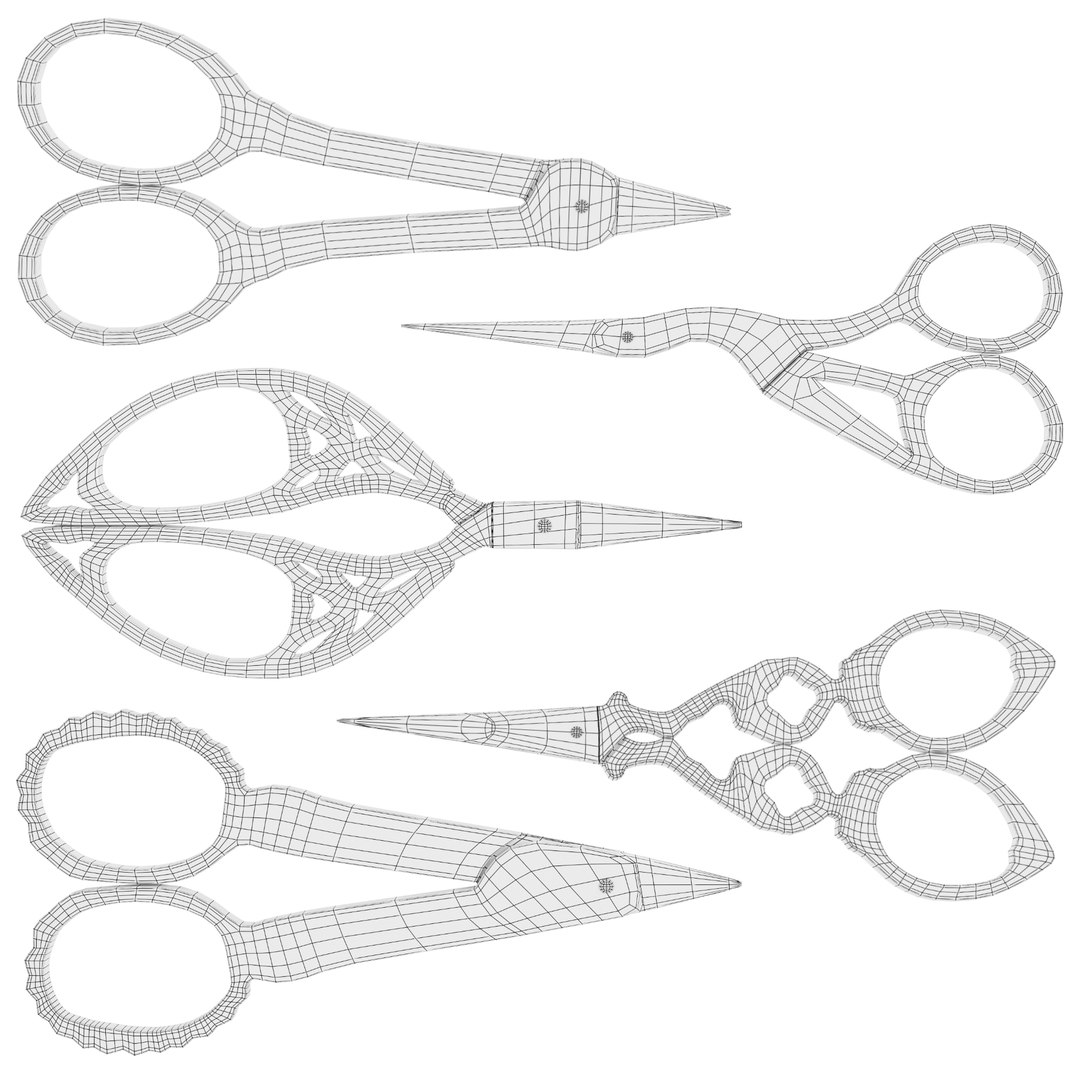 Vintage Scissors Set Of 5 Model - TurboSquid 2276966