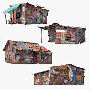 3D Rusty Sheet Metal Huts Collection 2 model