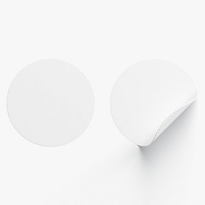 Two White Round Stickers - flat and curled corners glutinous tally 3D model
