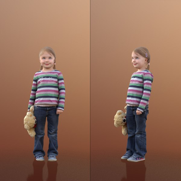 3D 10089 Lilly - Young Girl Standing With Plushy