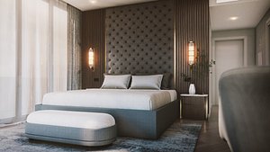 Modern Hill House Interior Scene - Master Bed Room 3D model