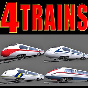 4 speed trains 3d model
