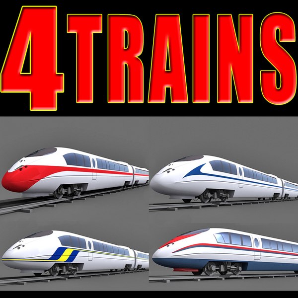 4 speed trains 3d model