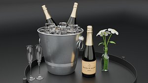 3D Elegant Champagne in Bucket Set 3D Model model